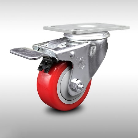 Service Caster 3.5 Inch SS Red Polyurethane Top Plate Caster with Total Lock Brake SCC SCC-SSTTL20S3514-PPUB-RED